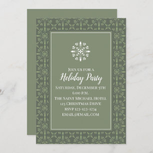 Simple Elegant Green Snowflake Pattern Classic Invitation