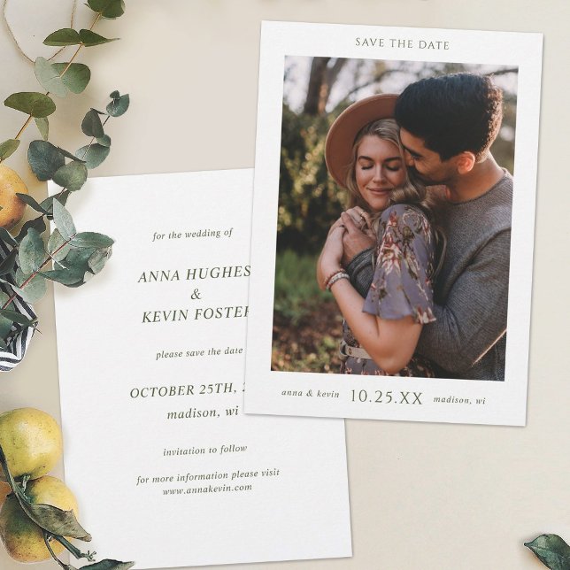 Simple Elegant Green Typography Photo Wedding Save The Date (Creator Uploaded)