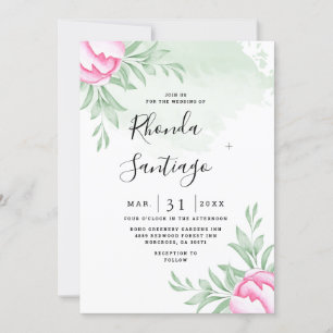Simple Elegant Greenery Rose Minimal Gold Wedding Invitation