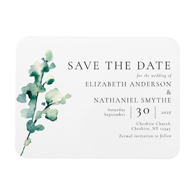 Simple Elegant Greenery Save The Date Wedding Magnet (Horizontal)