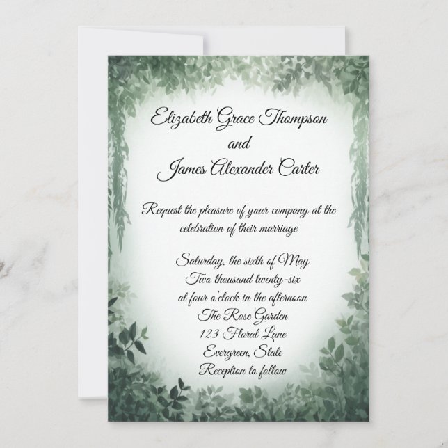 Simple Elegant Greenery Wedding Invitation (Front)