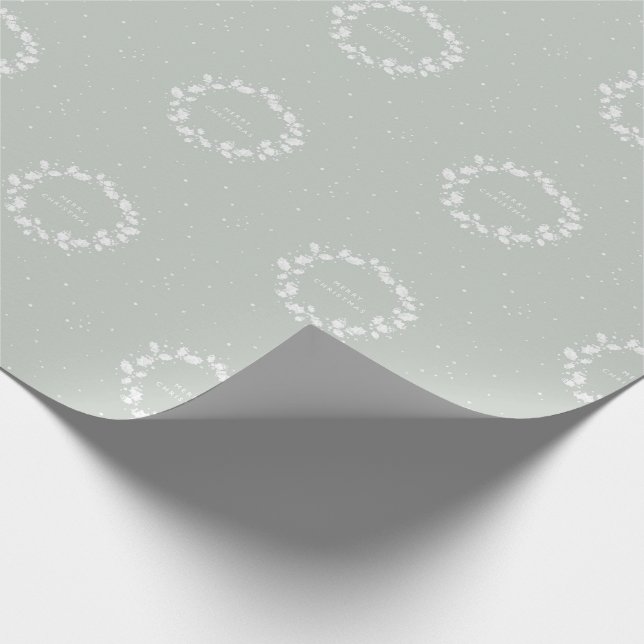 Simple Elegant Grey Green Christmas Holly Wreath Wrapping Paper (Corner)