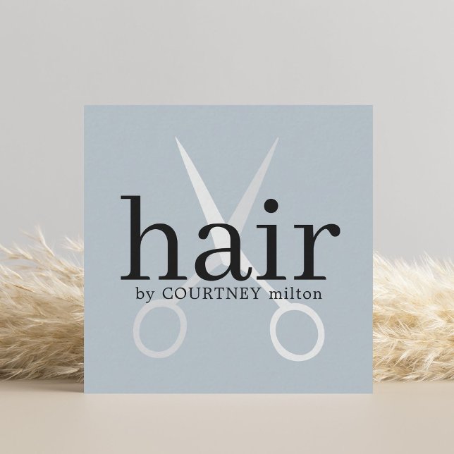 Simple Elegant Grey Scissors Bold Hair Stylist Square Business Card (Creator Uploaded)