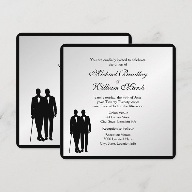 Simple Elegant Groom and Groom Gay Silver Wedding Invitation (Front/Back)