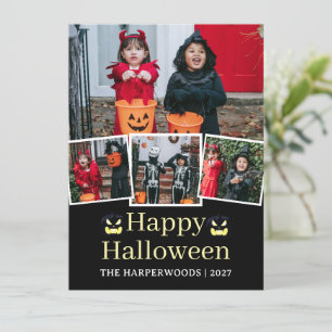 Simple Elegant Halloween Family Four Photo Holiday Card