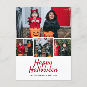 Simple Elegant Halloween Family Four Photo Holiday Postcard