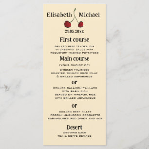 Simple elegant hand drawn whimsy red cherry menu