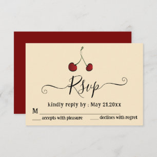 Simple elegant hand drawn whimsy red cherry RSVP card