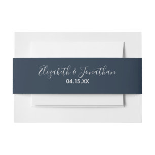 Simple Elegant Hand Lettered Script Navy Wedding Invitation Belly Band
