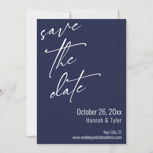 Simple Elegant Handwriting Script Navy Blue Save The Date (Front)