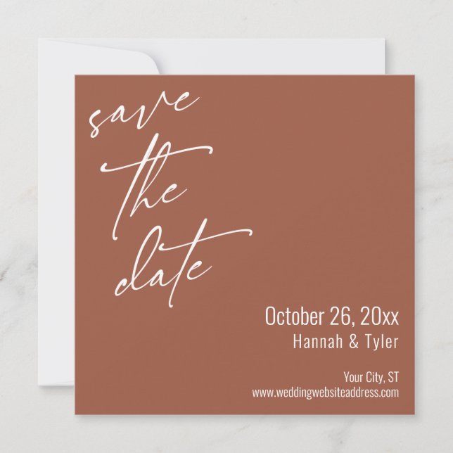 Simple Elegant Handwriting Script Terracotta Save The Date (Front)