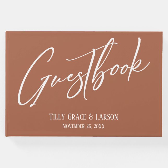 Simple Elegant Handwriting Terracotta Guestbook (Front)
