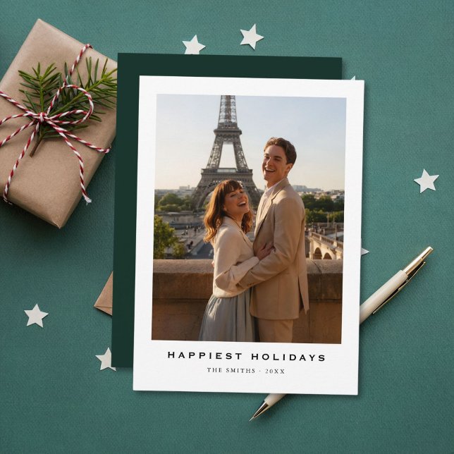 Simple Elegant Happiest Holidays Newlywed Photo Holiday Card (Creator Uploaded)
