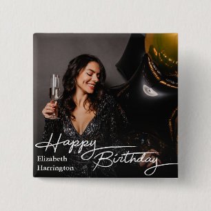 Simple Elegant Happy Birthday Photo 2 Inch Square Button