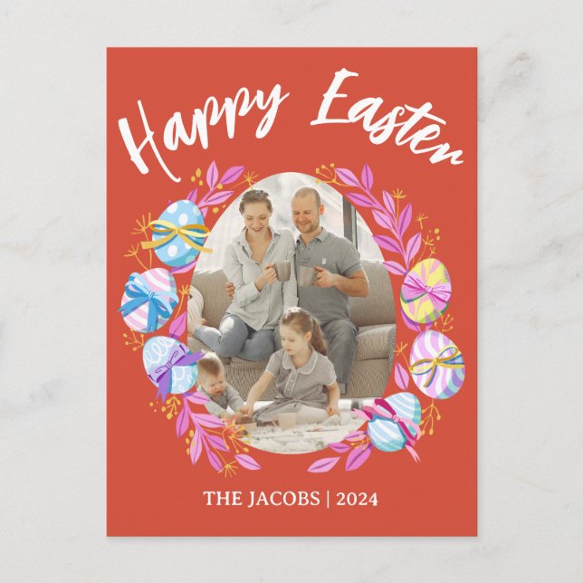  Simple Elegant Happy Easter family one photo Holiday Postcard (Front)