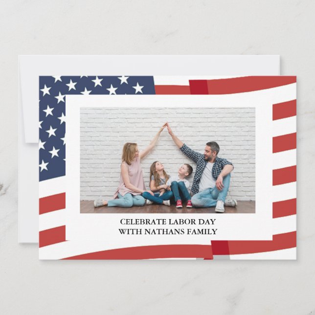 Simple Elegant Happy Labour Day Photo with USA fla (Front)