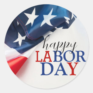 Simple Elegant Happy Labour Day Red White Blue Classic Round Sticker