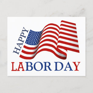 Simple Elegant Happy Labour Day Red White Blue Postcard