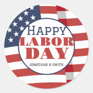 Simple Elegant Happy Labour Day with USA flag Classic Round Sticker