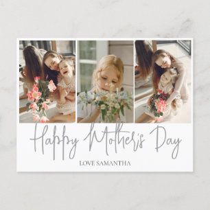 Simple Elegant Happy mothers Day three photo Holiday Postcard