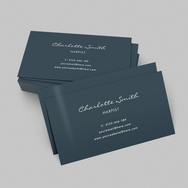 Simple Elegant Harpist Navy Blue Minimal Business Card (Creator Uploaded)