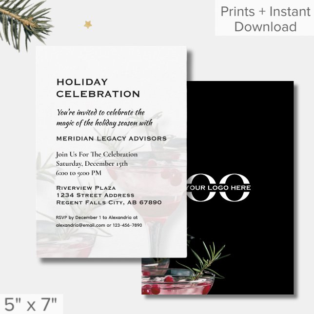 Simple Elegant Holiday Party Invitation with Logo (Creator Uploaded)