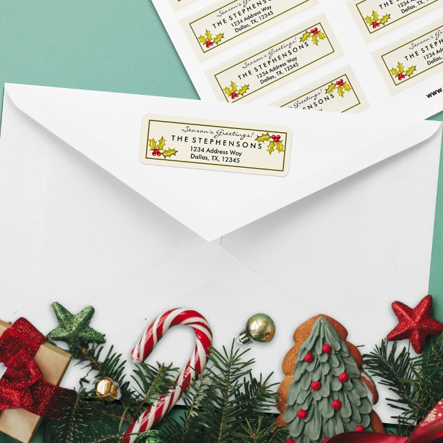 Simple Elegant Holly et Berries Noël moderne (hand painted holly and berries family return address sticker)