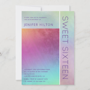 Simple elegant holographic sweet sixteen  invitation