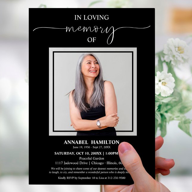 Simple Elegant In Loving Memory Funeral Photo Invitation (Creator Uploaded)