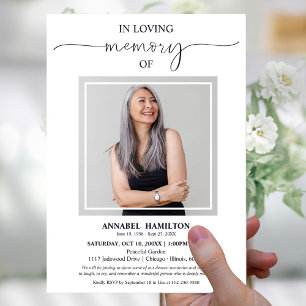 Simple Elegant In Loving Memory Funeral Photo  Invitation