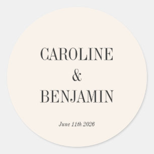 Simple Elegant Ivory Background Custom Wedding Classic Round Sticker