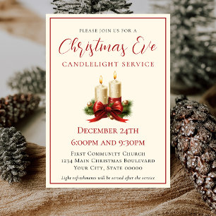 Simple Elegant Ivory Christmas Eve Church Service Invitation