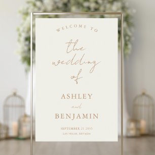 Simple Elegant Ivory Tan Wedding Welcome Acrylic Sign