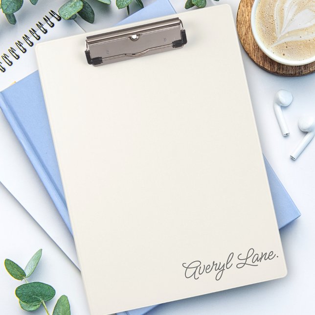 Simple Elegant Ivory White Script Calligraphy Name Clipboard (Creator Uploaded)