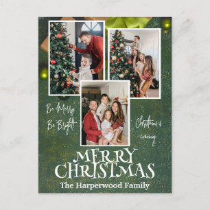 Simple Elegant Joy Christmas Family Photo Collage Holiday Postcard