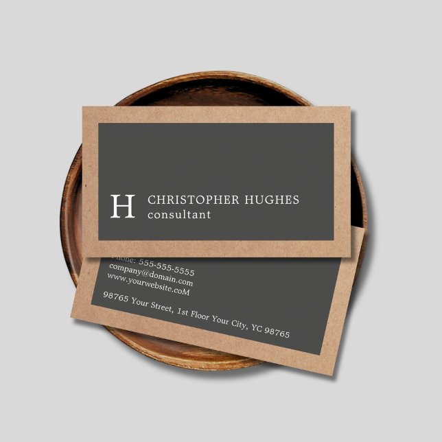 Simple Elegant Kraft Grey Monogram Consultant Business Card (Creator Uploaded)