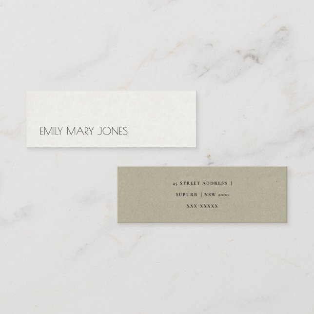 SIMPLE ELEGANT KRAFT GREY TYPOGRAPHY ADDRESS MINI BUSINESS CARD (Front/Back)
