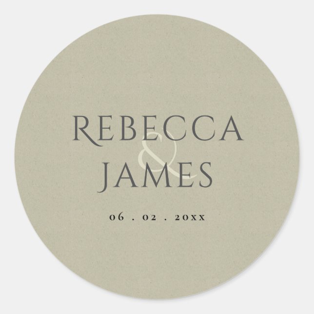 SIMPLE ELEGANT KRAFT GREY TYPOGRAPHY TEXT ONLY CLASSIC ROUND STICKER (Front)
