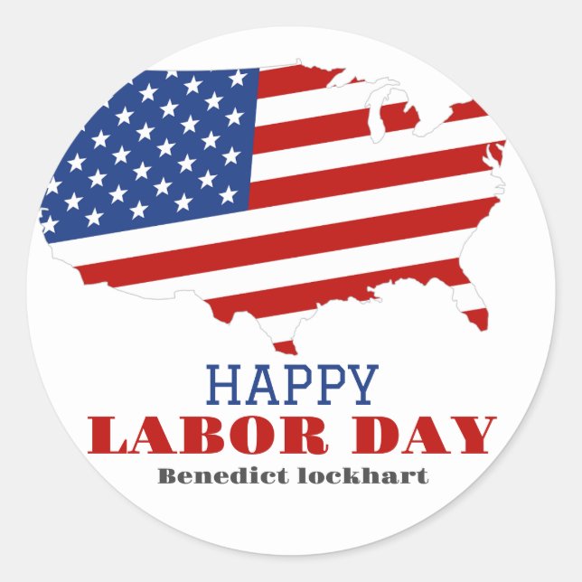 Simple Elegant Labour Day with USA flag Classic Round Sticker (Front)