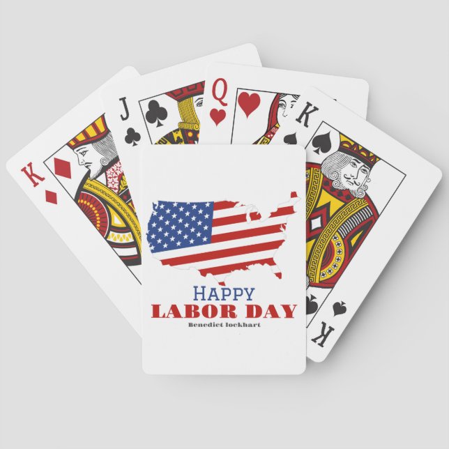 Simple Elegant Labour Day with USA flag Playing Cards (Back)