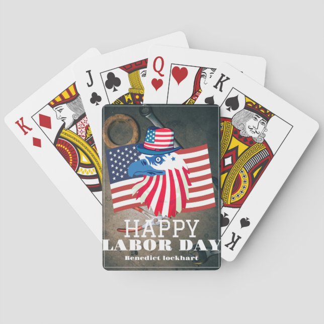 Simple Elegant Labour Day with USA flag Playing Cards (Back)