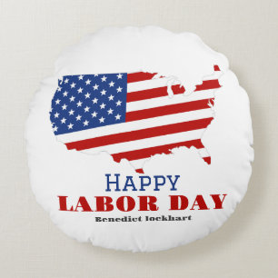Simple Elegant Labour Day with USA flag Round Pillow