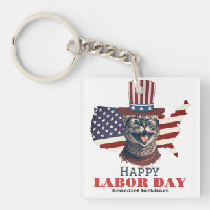 Simple Elegant Labour Day with USA flag T-Shirt Keychain