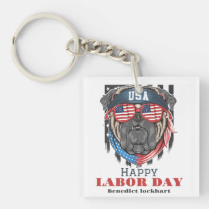 Simple Elegant Labour Day with USA flag T-Shirt Keychain