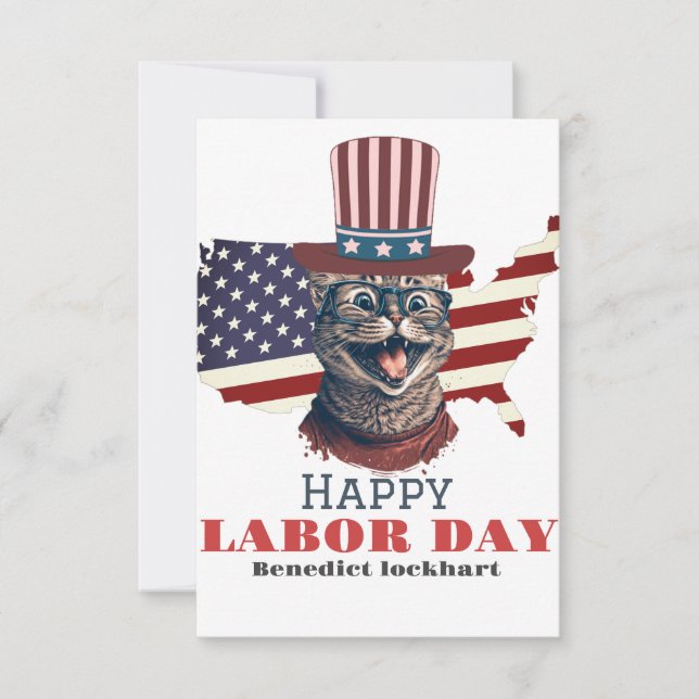 Simple Elegant Labour Day with USA flag Thank You Card (Front)