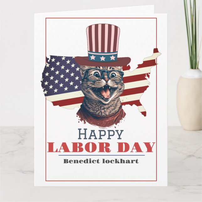 Simple Elegant Labour Day with USA flag Thank You Card (Front)