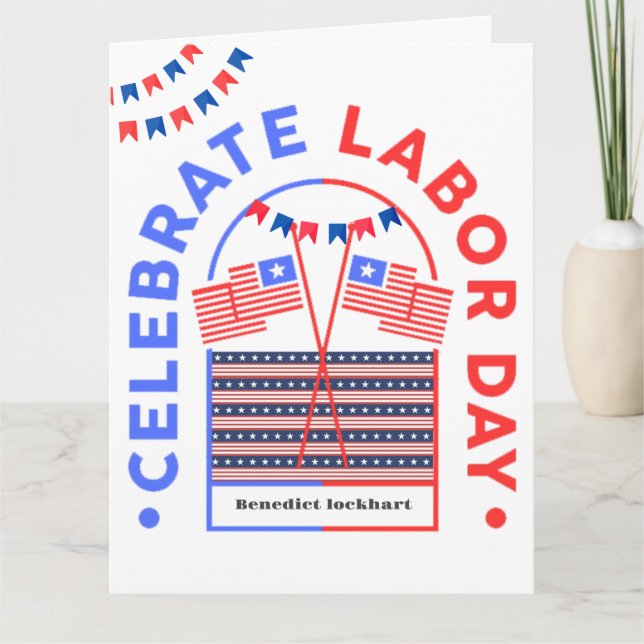 Simple Elegant Labour Day with USA flag Thank You Card (Front)
