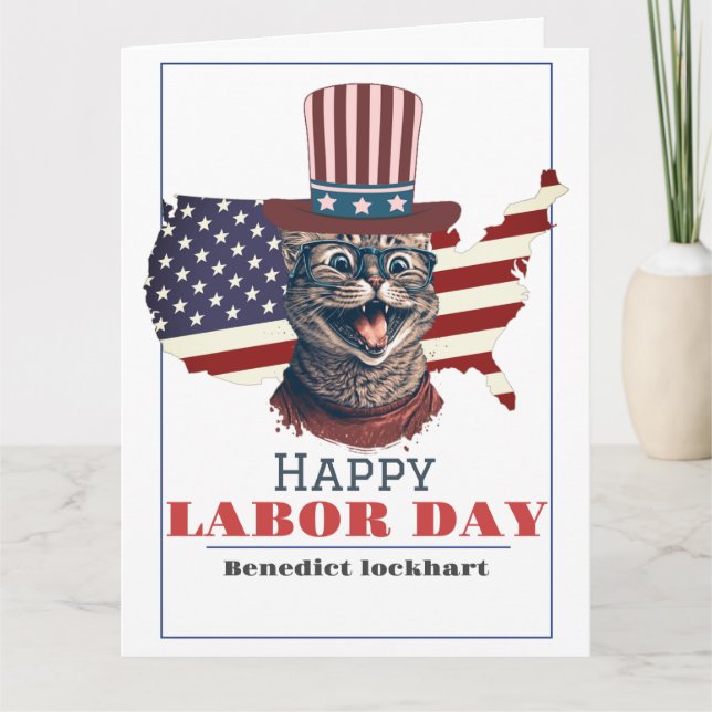 Simple Elegant Labour Day with USA flag Thank You Card (Front)