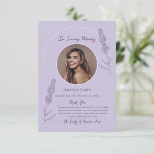 Simple Elegant Lavender Blooms Memorial Funeral Thank You Card