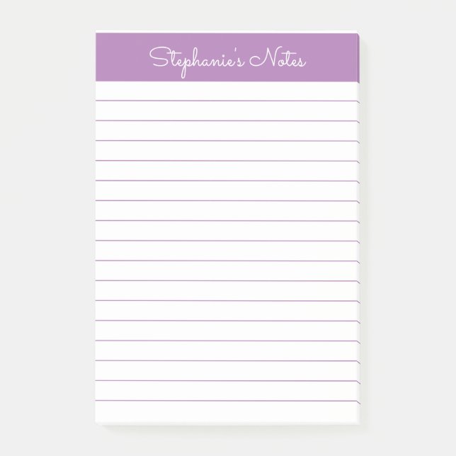 Simple Elegant Lavender Chic Lined Personalized Post-it Notes (Front)